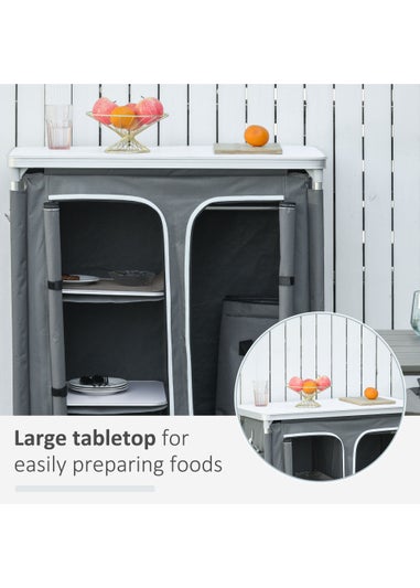 Outsunny Grey Portable Camping Storage Table (104cm x 49.5cm x 96cm)