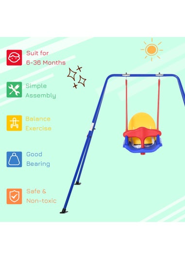 Outsunny Baby Metal A Frame Swing with Adjustable Frame (140cm x 110cm x 120cm)