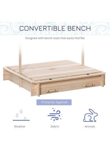Outsunny Kids Sandpit with Bench & Adjustable Canopy (106cm x 106cm x 121cm)