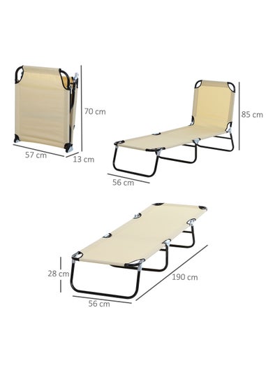 Portable Folding Sun Lounger w/ 5-Position Adjustable Backrest Recliner Beige