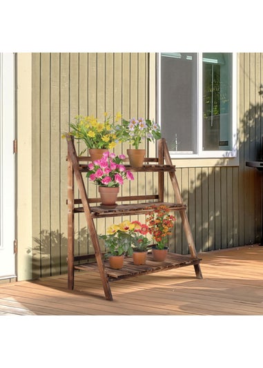 Outsunny Wooden Folding Flower Pot Stand 3 Tier Garden Planter Display Ladder Gardener Storage Shelves Rack