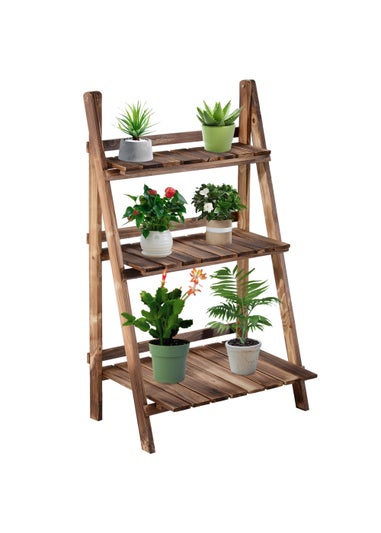 Outsunny Wooden Folding Flower Pot Stand 3 Tier Garden Planter Display Ladder Gardener Storage Shelves Rack