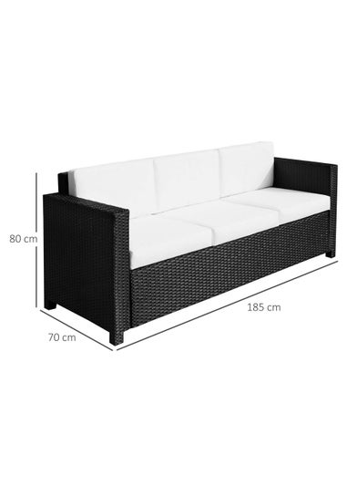 Outsunny 3-Seater Black Rattan Garden Sofa (185cm x 70cm 80cm)