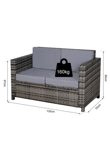 Outsunny 2-Seater Grey Wicker Garden Sofa (130cm x 70cm x 80cm)