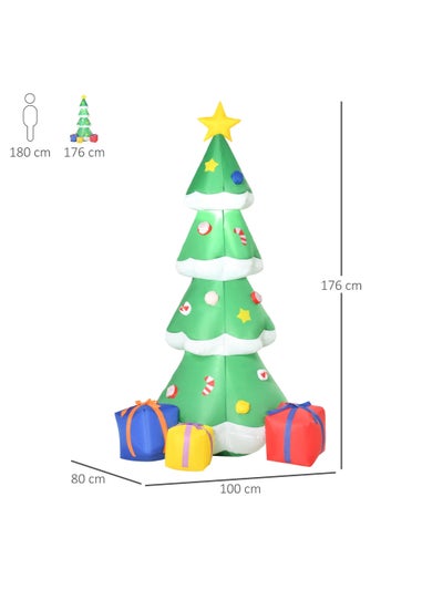 HOMCOM 6ft Tall Inflatable Christmas Tree with Star and Multicolour Gift Boxes
