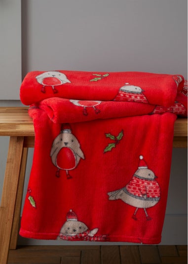 Catherine Lansfield Christmas Robins 130x170cm Blanket Throw