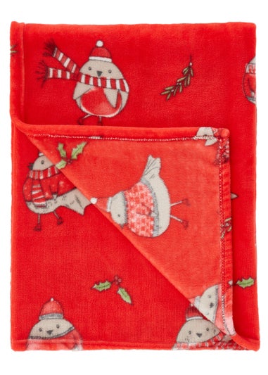 Catherine Lansfield Christmas Robins 130x170cm Blanket Throw