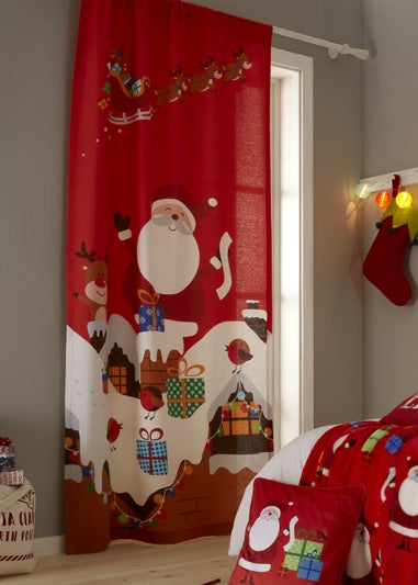 Catherine Lansfield Santa's Christmas Presents Slot Top Curtain Panel