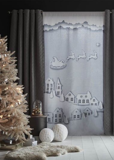 Catherine Lansfield Santa's Christmas Roof Slot Top Curtain Panel