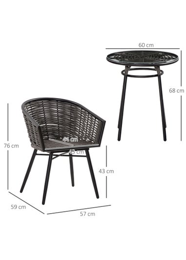 Outsunny 3 Piece Resin Wicker Bistro Outdoor Furniture Set