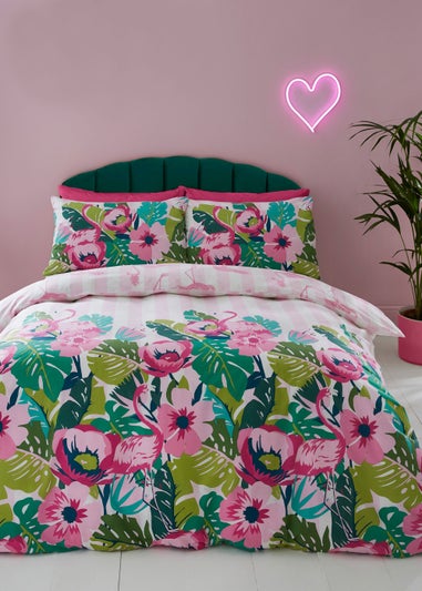 Sassy B Tropical Flamingo Stripe Reversible Duvet Cover