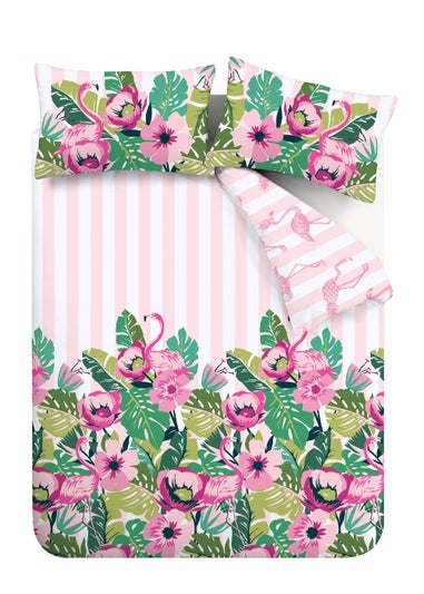 Sassy B Tropical Flamingo Stripe Reversible Duvet Cover - Matalan