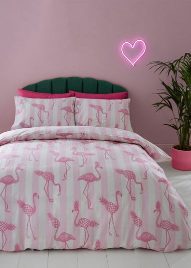 Sassy B Tropical Flamingo Stripe Reversible Duvet Cover