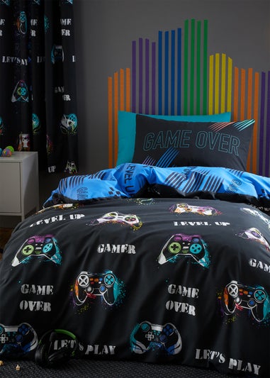 Catherine Lansfield Game Over Reversible Duvet Cover Set Black