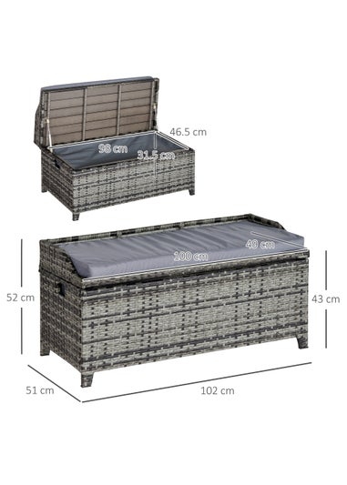 Outsunny PE Rattan Outdoor Storage Benches, Aluminium Garden Bench with Storage Underneath