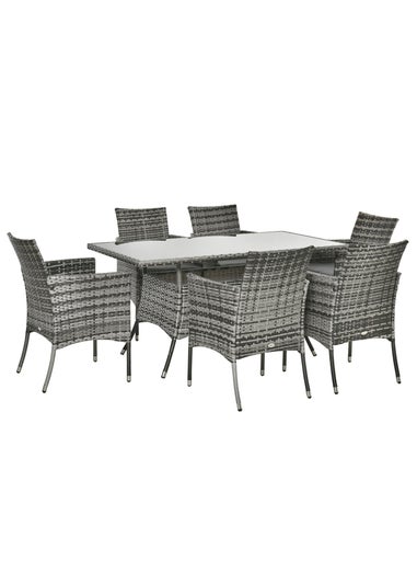 Outsunny Rattan Dining Set for 6 with Cushions, Glass Top Table, Grey