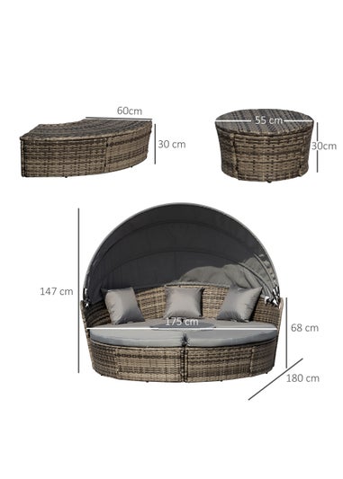 Outsunny 4 Piece Cushioned Outdoor Rattan Round Sofa Bed Set