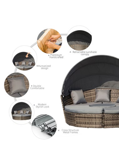 Outsunny 4 Piece Cushioned Outdoor Rattan Round Sofa Bed Set