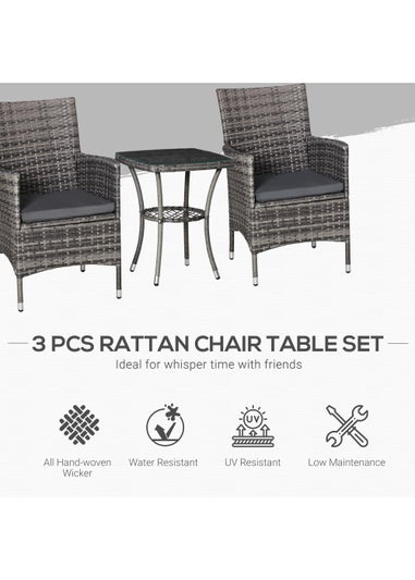 Outsunny 3 Piece Rattan Garden Bistro Furniture Set