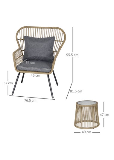 Outsunny 3 Piece Webbed Rattan Dining Set