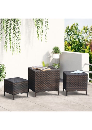 Outsunny 3 Piece Rattan Nest of Tables