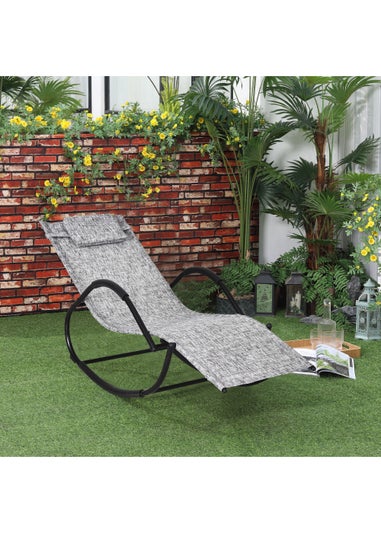 Outsunny Patio Texteline Rocking Lounge Chair Zero Gravity Rocker with Padded Pillow