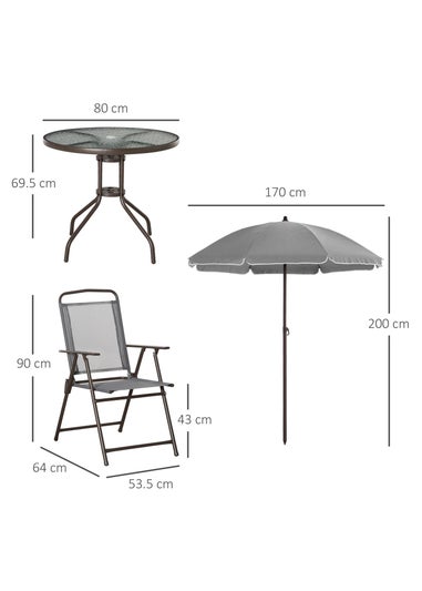 Outsunny 6 Piece Patio Dining Set with Garden Umbrella 4 Folding Chairs, Grey