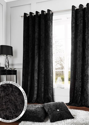 Catherine Lansfield Crushed Velvet Lined Eyelet Curtains