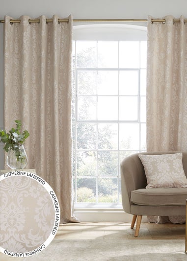 Catherine Lansfield Damask Jacquard Lined Eyelet Curtains