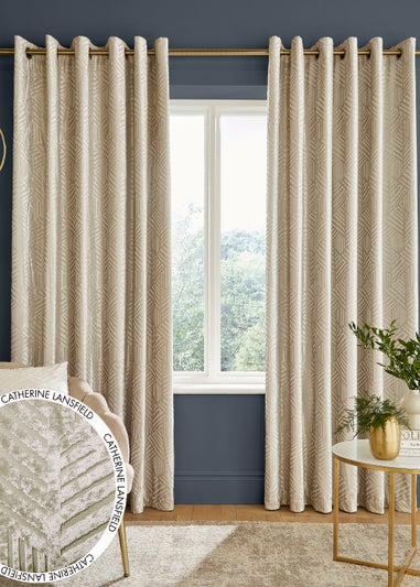 Catherine Lansfield Geo Cut Velvet Lined Eyelet Curtains