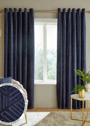 Catherine Lansfield Geo Cut Velvet Lined Eyelet Curtains