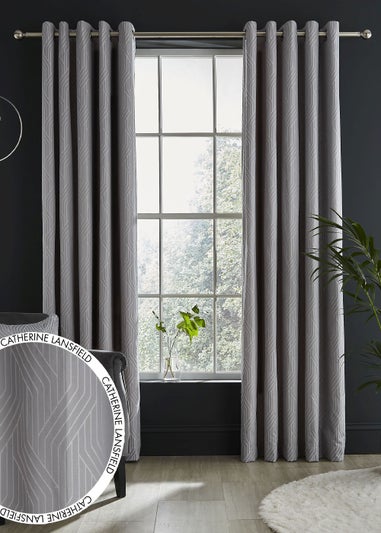 Catherine Lansfield Linear Geo Jacquard Lined Eyelet Curtains