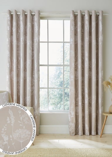 Catherine Lansfield Meadowsweet Floral Jacquard Lined Eyelet Curtains