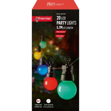Premier Decorations 20 LED Multi Coloured Battery Operated Party Lights (5.7m)