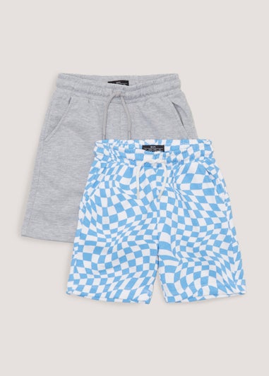 Boys 2 Pack Blue Check Jogger Shorts (4-13yrs)