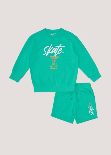 Boys Green Skate Sweatshirt & Shorts Set (4-13yrs)