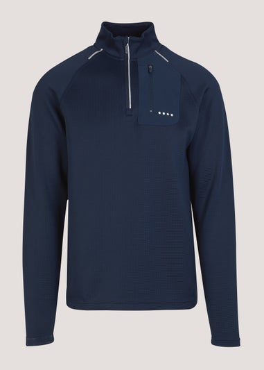 Souluxe Navy Woven Pocket Half Zip Sports Sweatshirt
