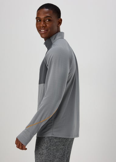 Souluxe Grey & Orange Half Zip Sports Sweatshirt
