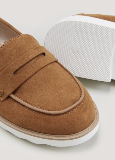 Tan White Sole Fringe Loafers