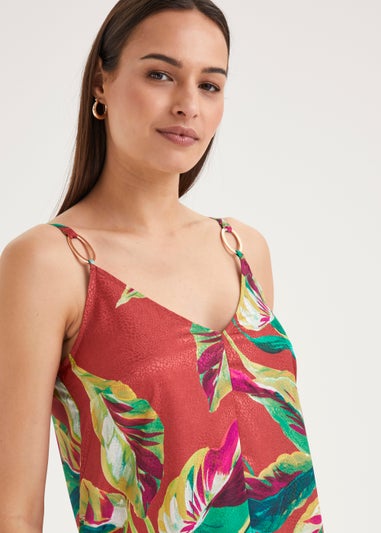 Et Vous Orange Leaf Print Midi Cami Dress