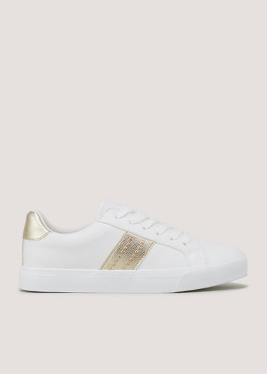 White Gold Trim Trainers - Matalan