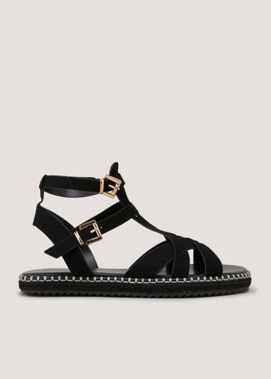 Black Whipstitch Gladiator Sandals