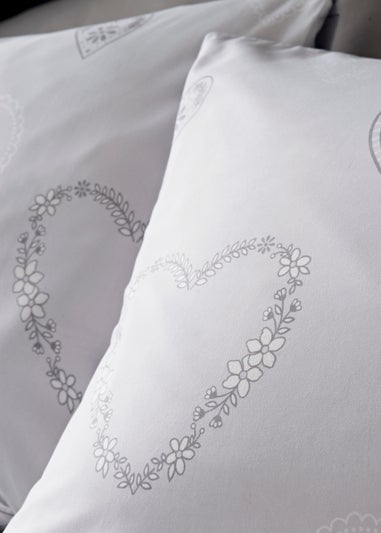 Grey Heart Reversible Duvet Cover