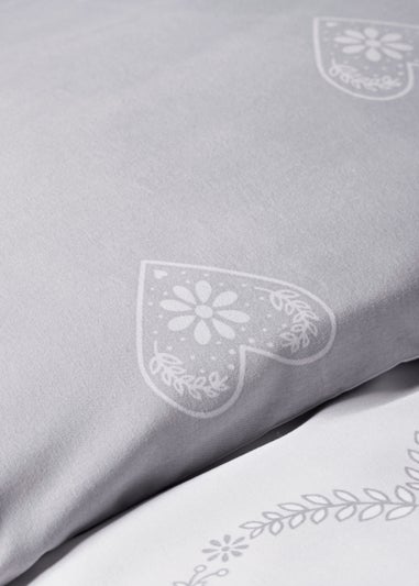 Grey Heart Reversible Duvet Cover