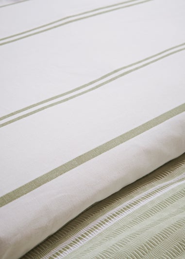 Green Seersucker Stripe Duvet Cover - Matalan