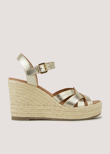 Gold Leather Espadrille Wedges - Matalan