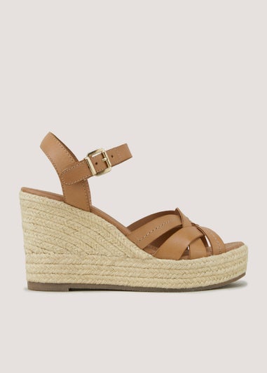 Tan Leather Espadrille Wedges - Matalan