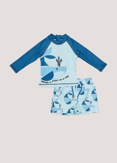 Boys Blue Whale Print Rash Vest & Shorts Set (9mths-6yrs)