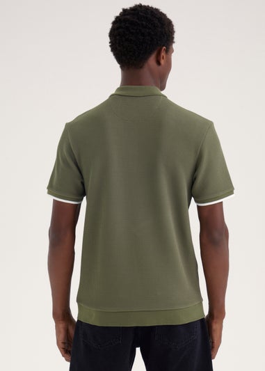 Khaki Textured Ribbed Polo Shirt