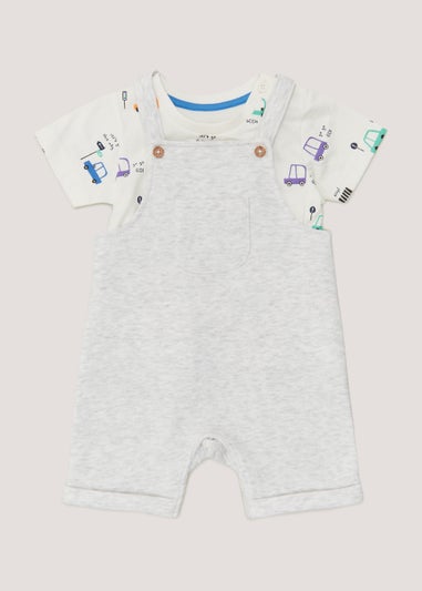 Baby Grey Car Print Dungarees & T-Shirt Set (Newborn-23mths)